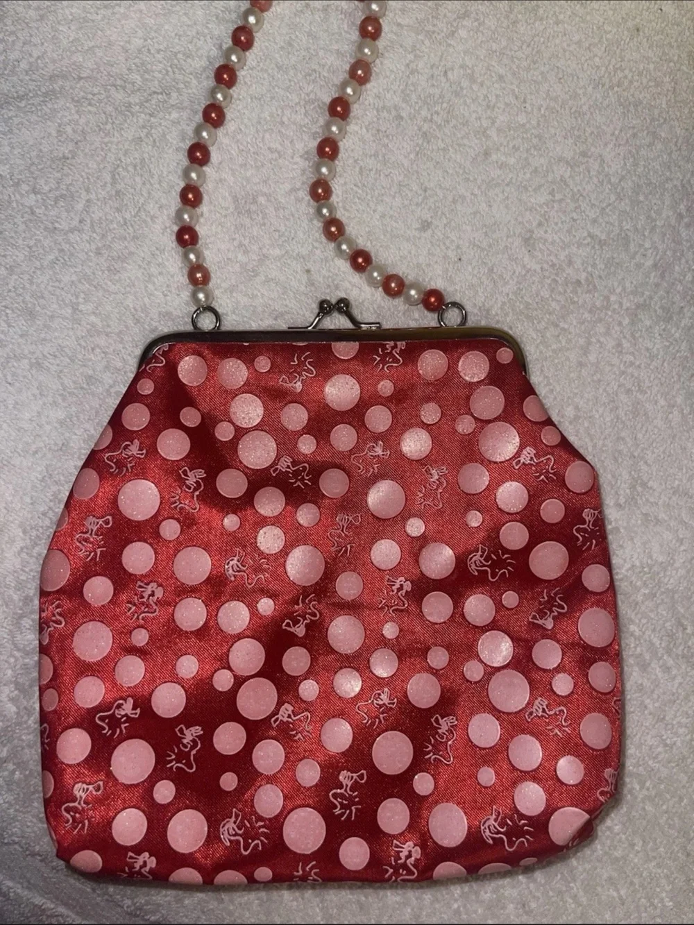 Snoopy Red Pink Small Novelty Beaded Handle Women's Bag
